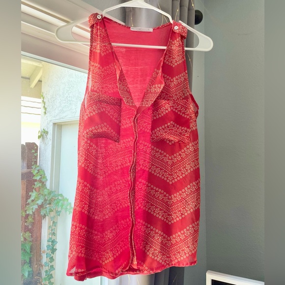 Sleeveless Coral Pink Top w/Sheer Layered Front, Size S - Picture 13 of 16